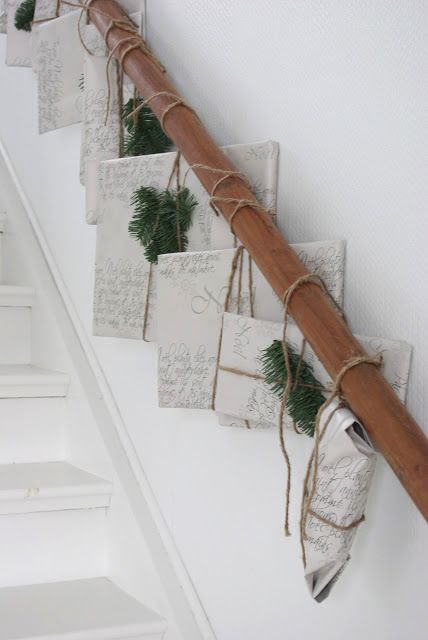 Paper Gifts on Stair Rail via frokeniknopp