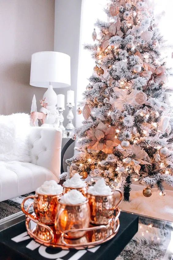 Rose gold and Copper Glam Christmas Tree Living Room Decor