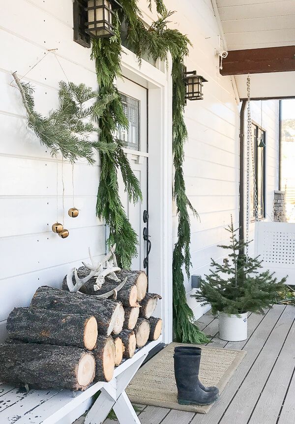 Scandinavian Christmas Entryway Decor Evergreen Garland Around Front Door