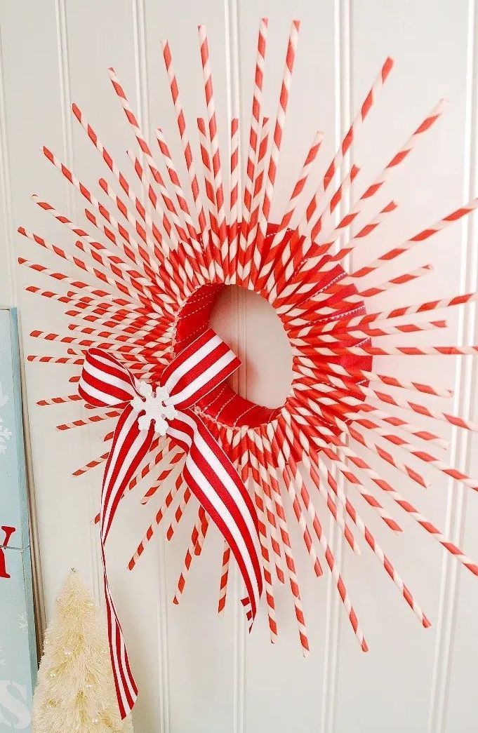 Striped Paper Straw DIY Wreath via tatertotsandjello