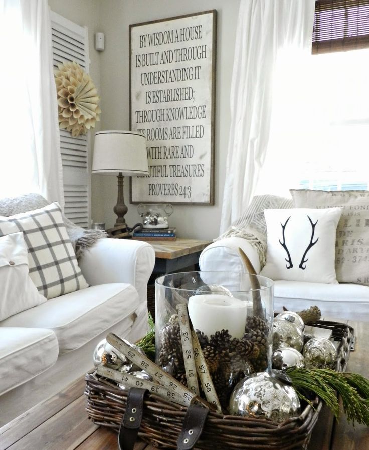 Winter white home decor with antlers pillow