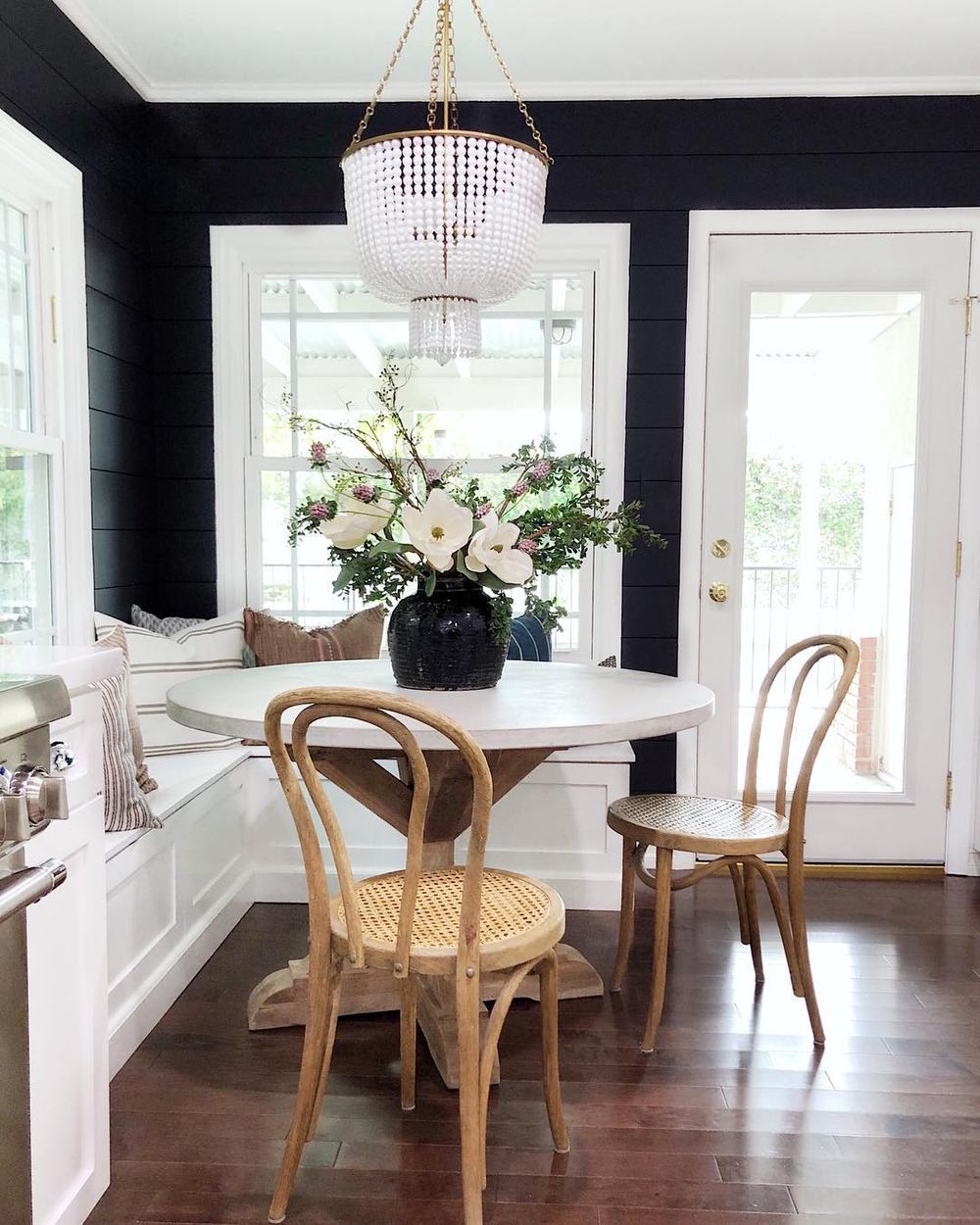 black and white breakfast nook