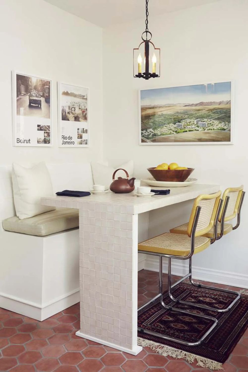 Counter height breakfast nook with built-in bench via Chris Patey