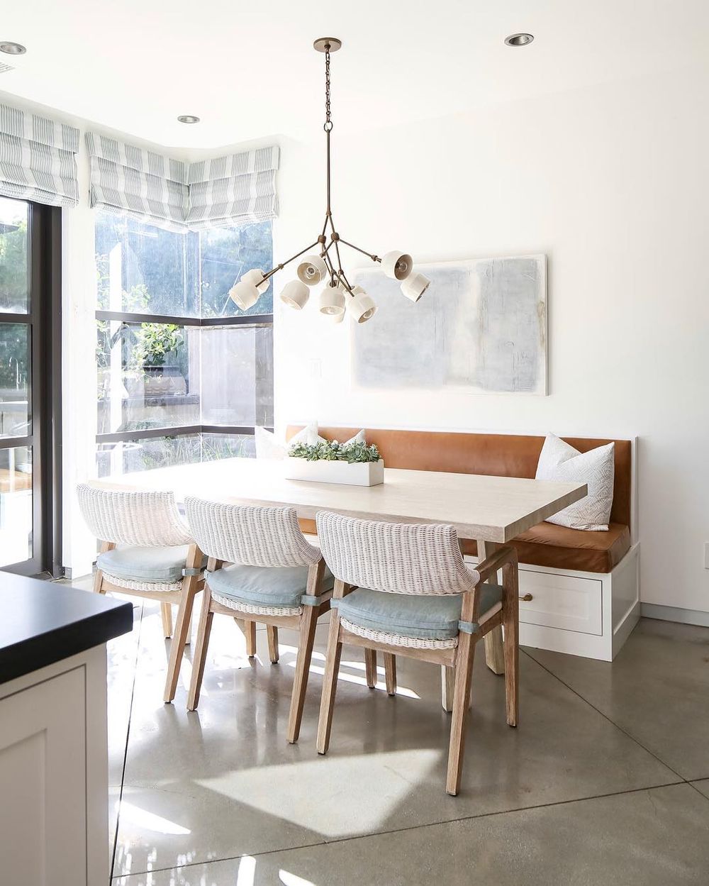 Leather Banquette and 3 chairs Breakfast Nook via @brookewagnerdesign