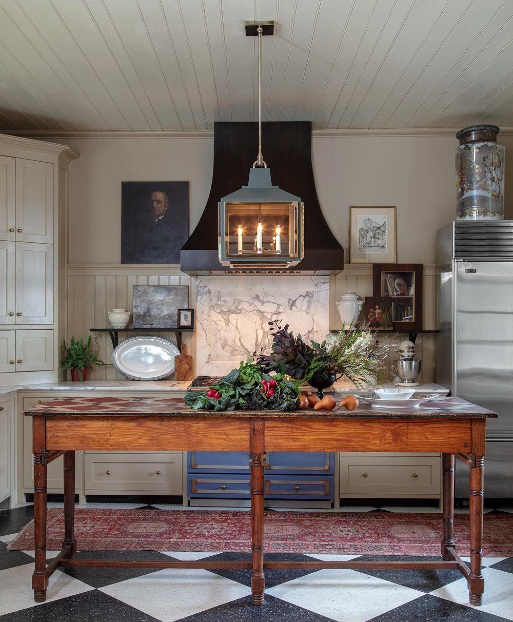 Black and white checkered floor in the kitchen via Mark Maresca