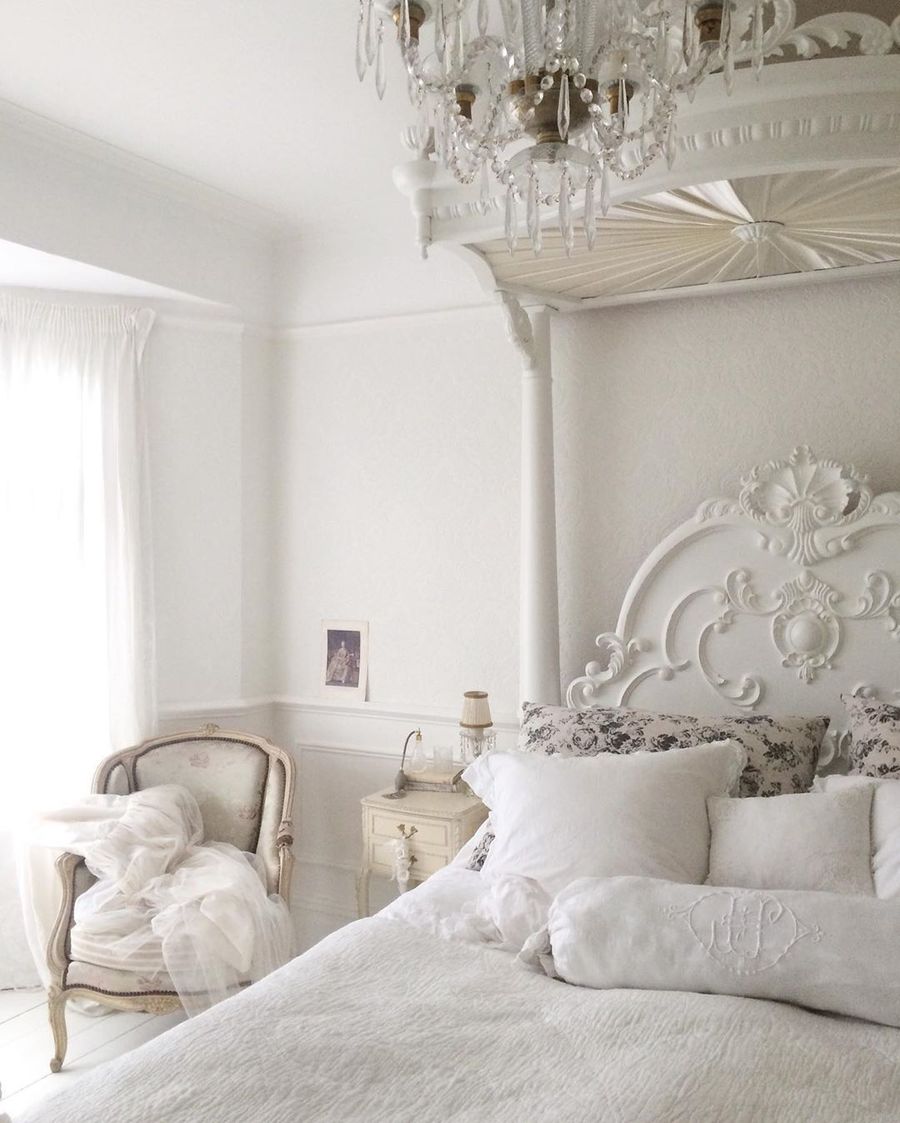 Canopy Bed in French Country Bedroom via @white_and_faded