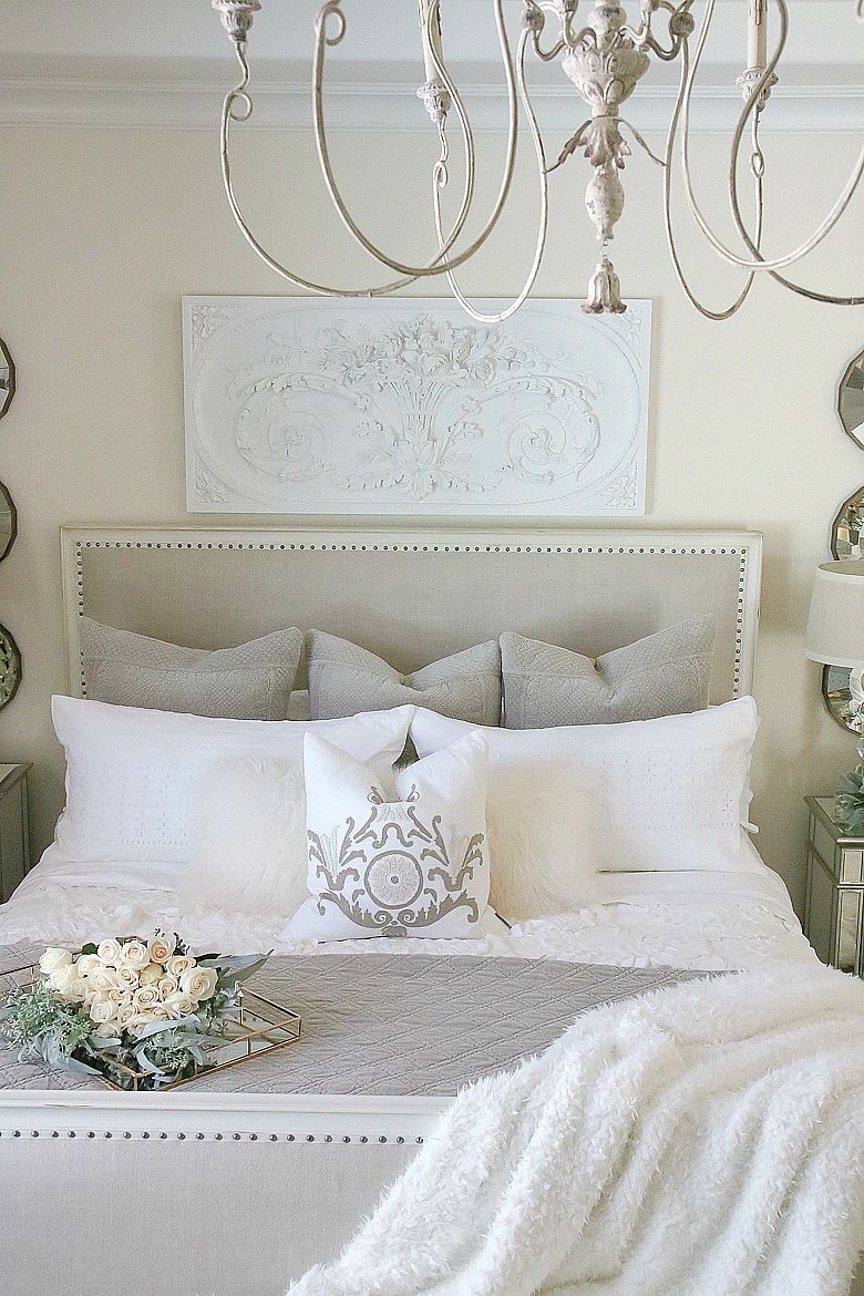 French country bedroom with Antique Iron Chandelier via randigarrettdesign