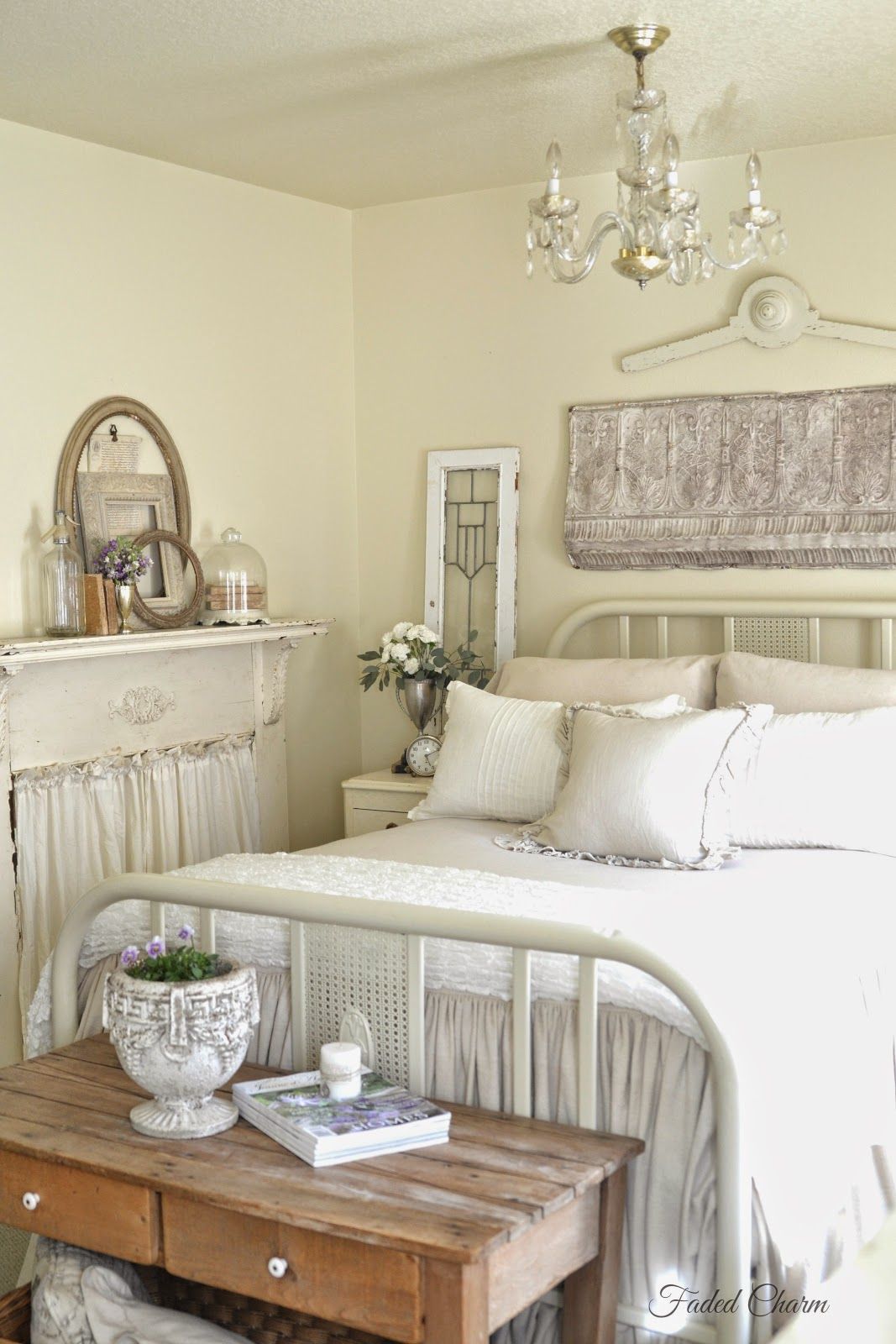 French Country Bedroom With Gray And White Decor Via Fadedcharmcottage.blogspot.com  