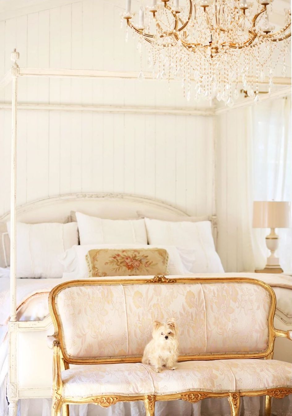 French country bedroom with White canopy bed via @frenchcountrycottage