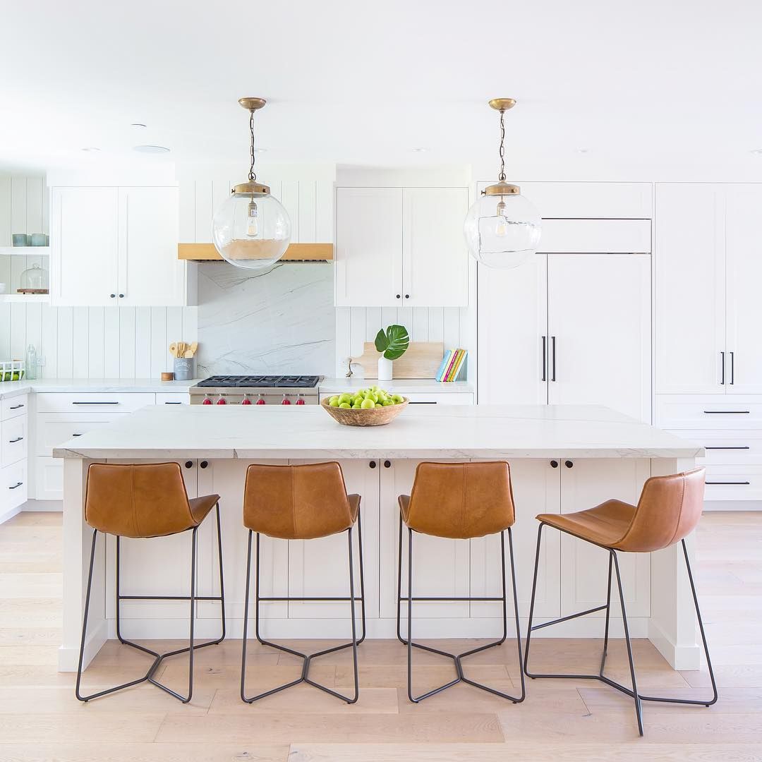 Brown Leather Counter Chairs via @allisonmerrittdesign