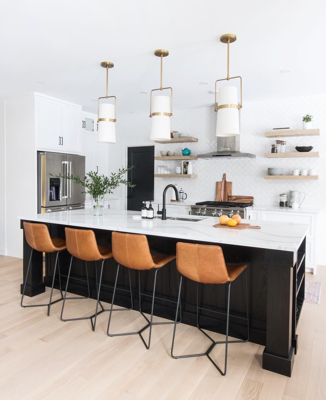 Brown Leather Counter Chairs via @leclairdecor