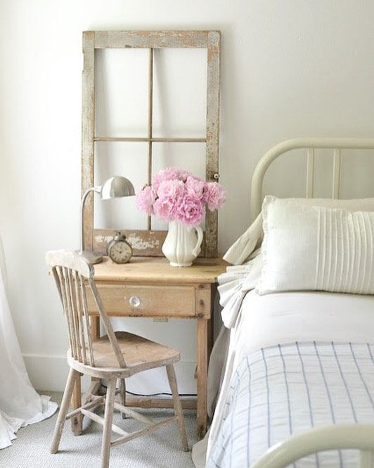 Rustic wood nightstand French Country Bedroom via @fadedcharmliving