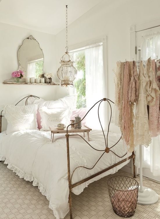 Vintage Iron bed in French Country Bedroom via unknown