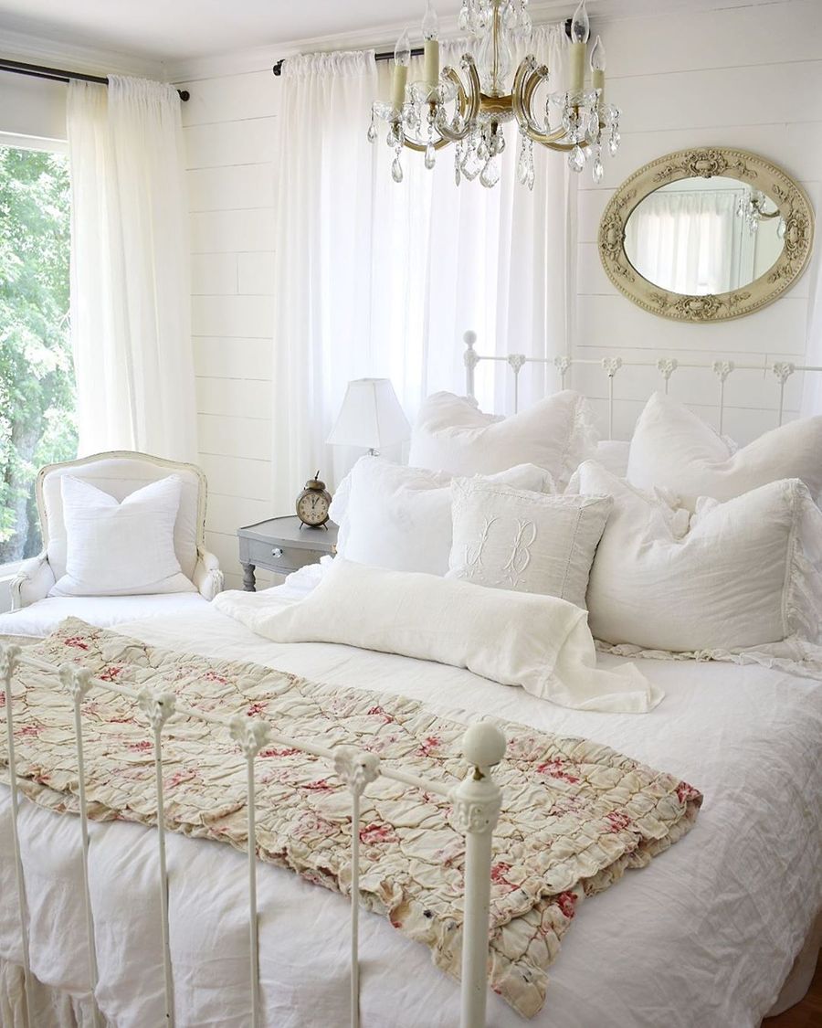 White Iron bed in French Country Bedroom via @paintedgoodness