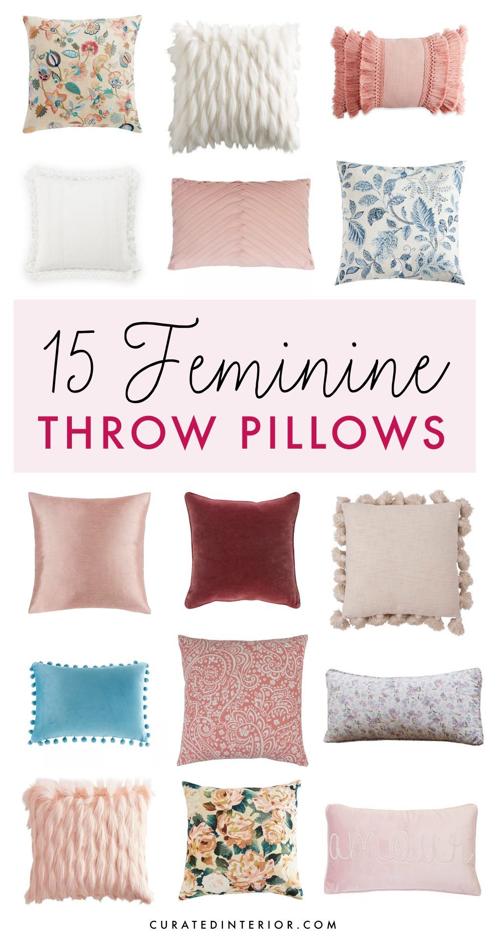 15 Chic, Feminine Throw Pillows for the Living Room or Bedroom! #femininedecor