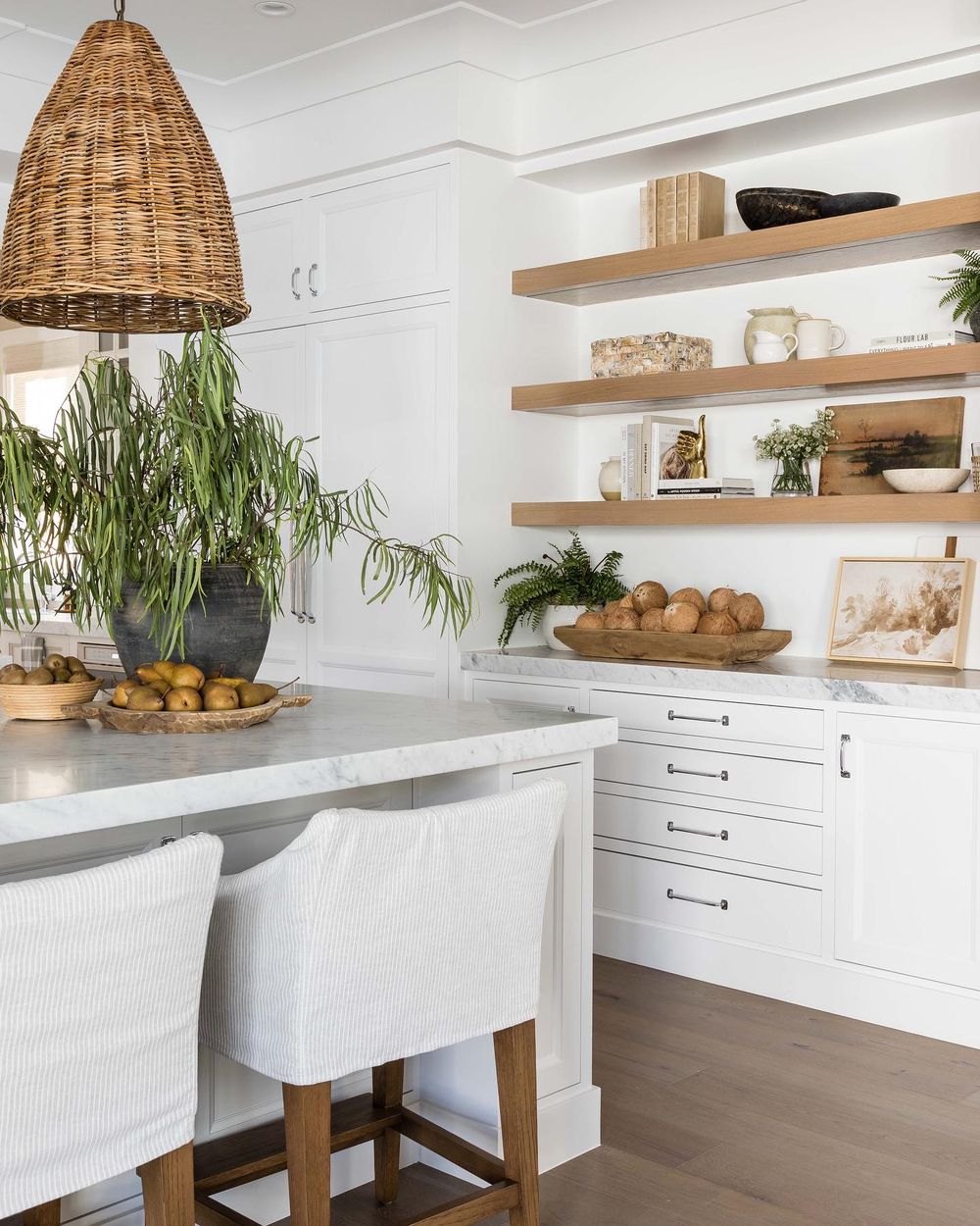 Coastal kitchen brown wood tones puresaltinteriors