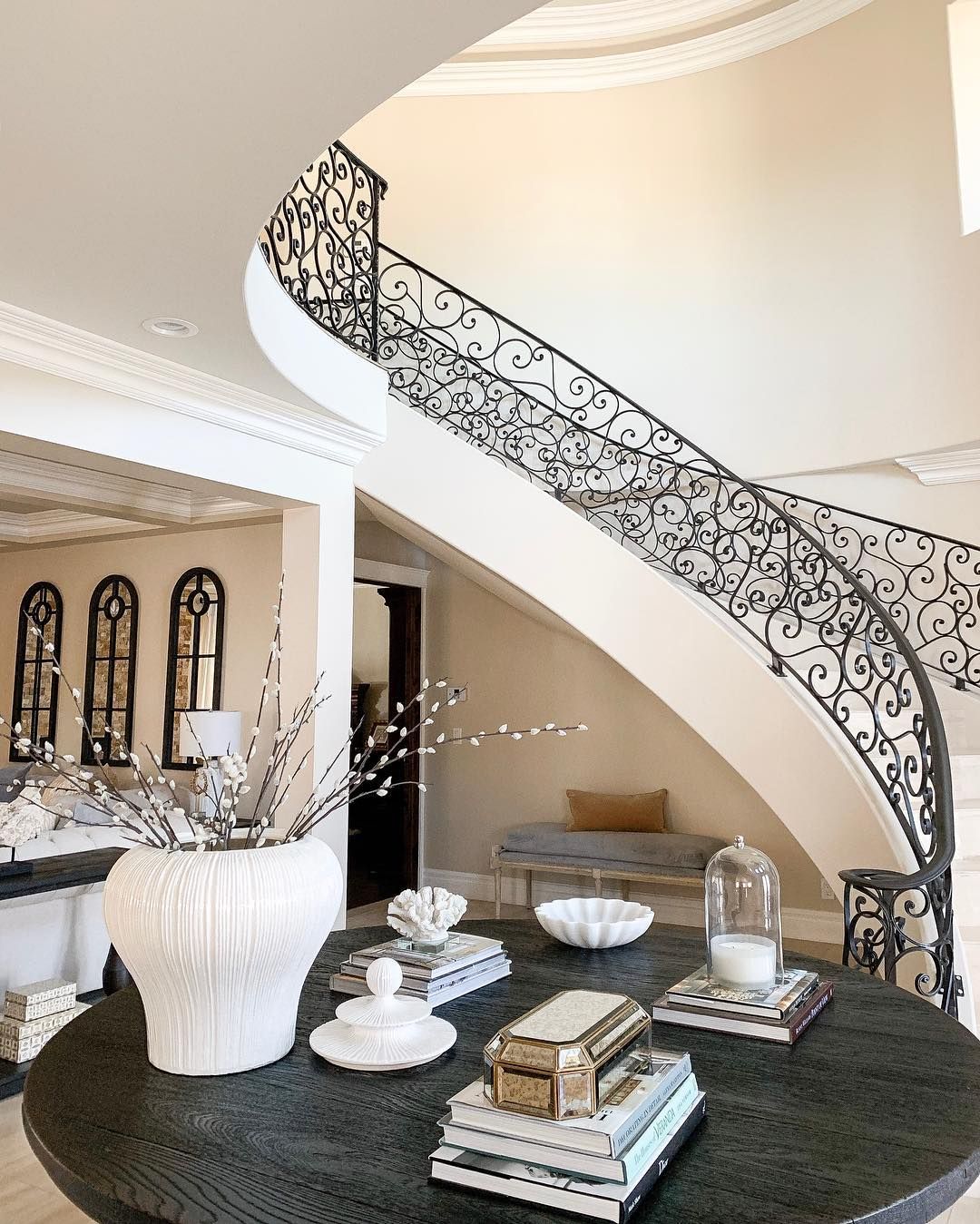 Glam Entryway with French Staircase via @myhome_myinterior