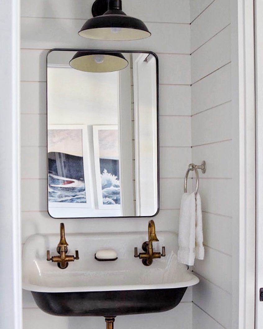 Coastal Bathroom Design with Trough Sink via @amystudebakerdesign