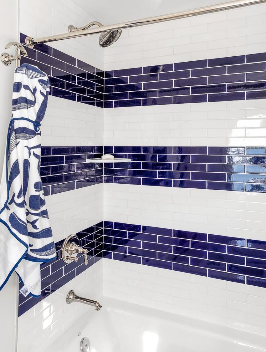 33 Modern Coastal Bathrooms With, Nautical Bathroom Tiles