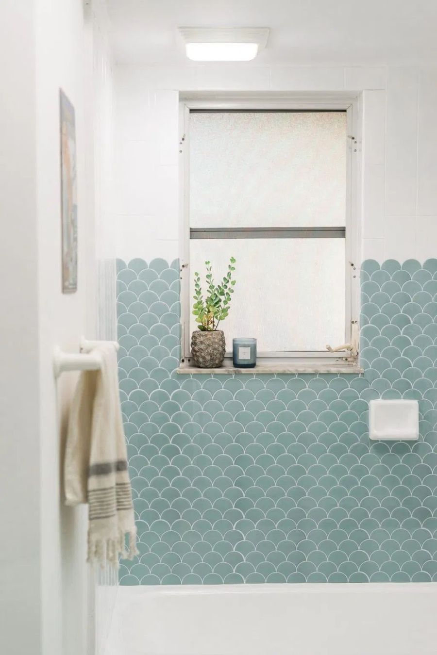 Coastal Bathroom with Fish Scale Tile via sweetteal