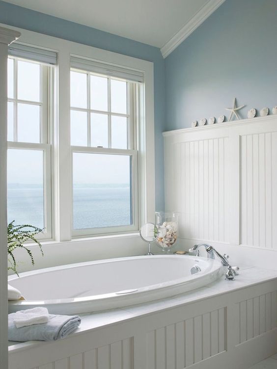 Coastal Bathroom with Minimal Seashell Decorations