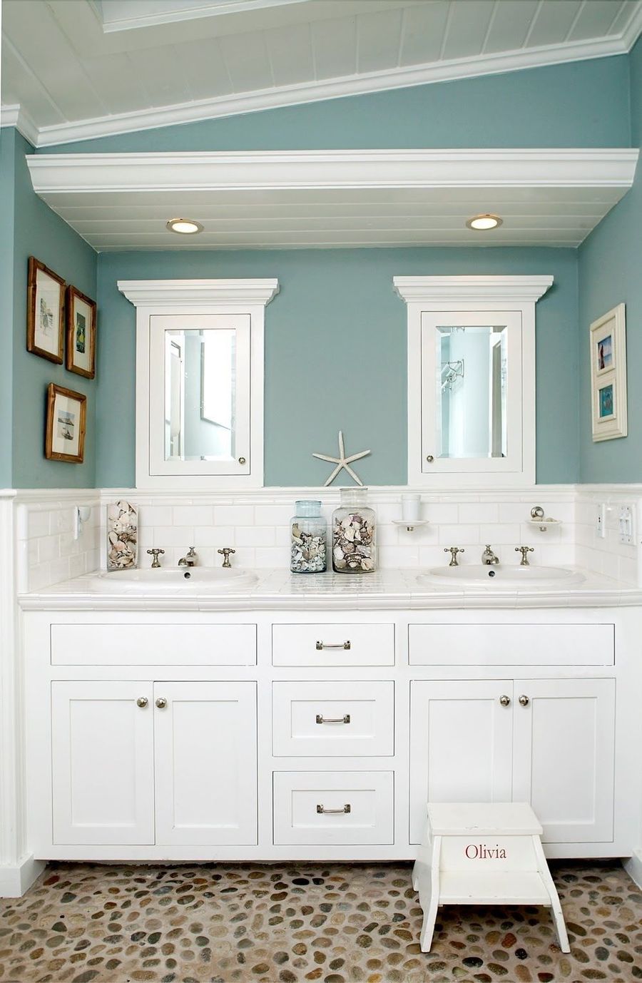 Coastal Bathroom with Seashell Decor via Executive Craftsman CT