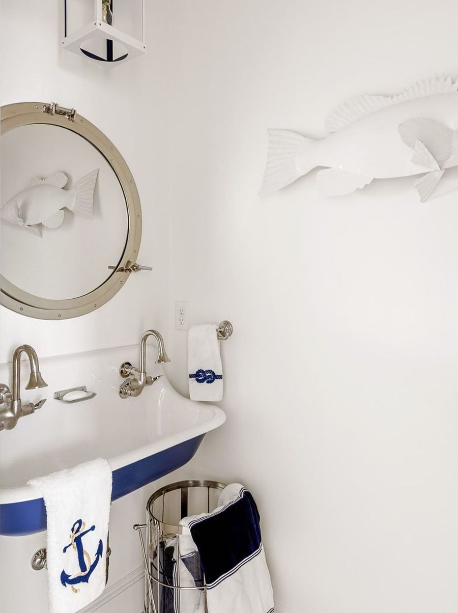 Coastal Bathroom with Trough Sink via @digsdesignco
