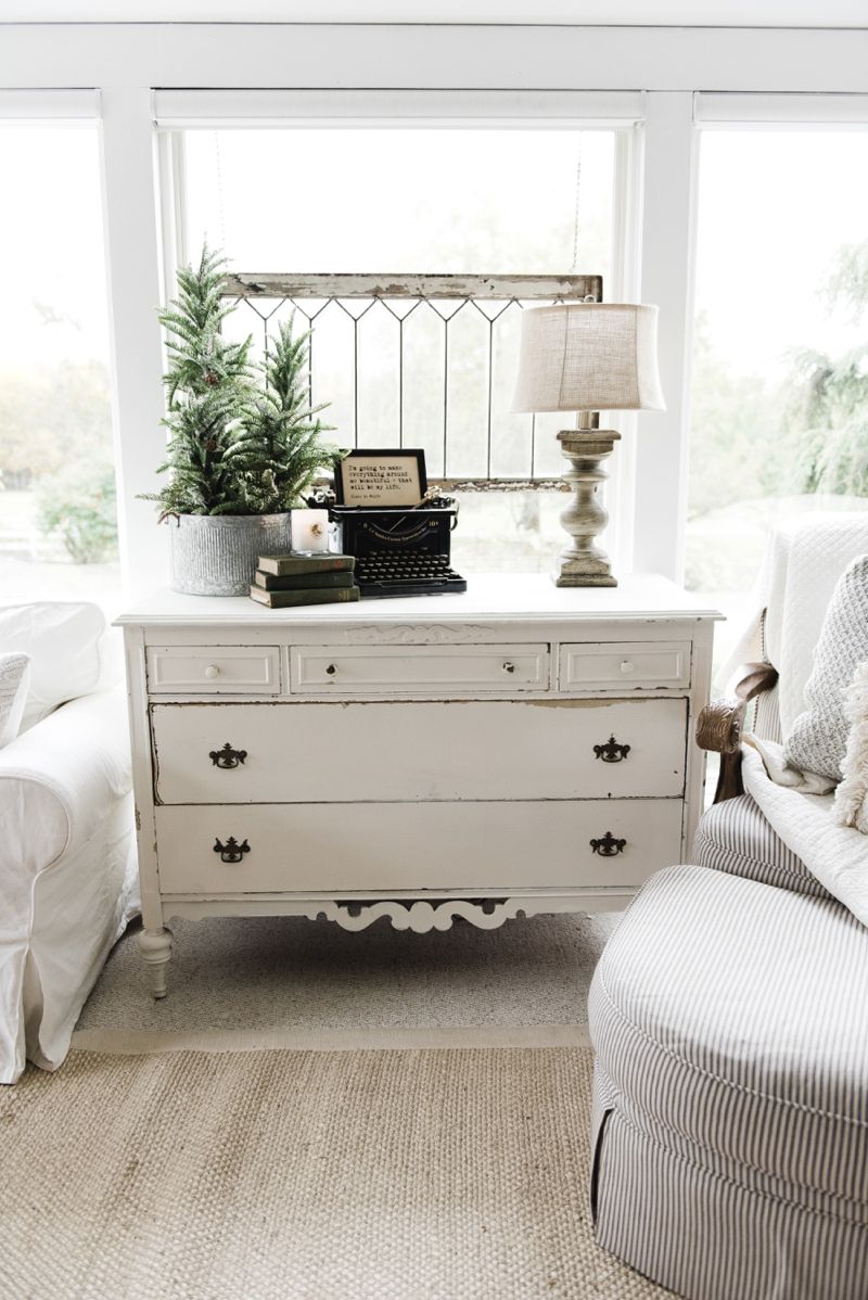 Farmhouse Dresser in Vintage White via Liz Marie Blog