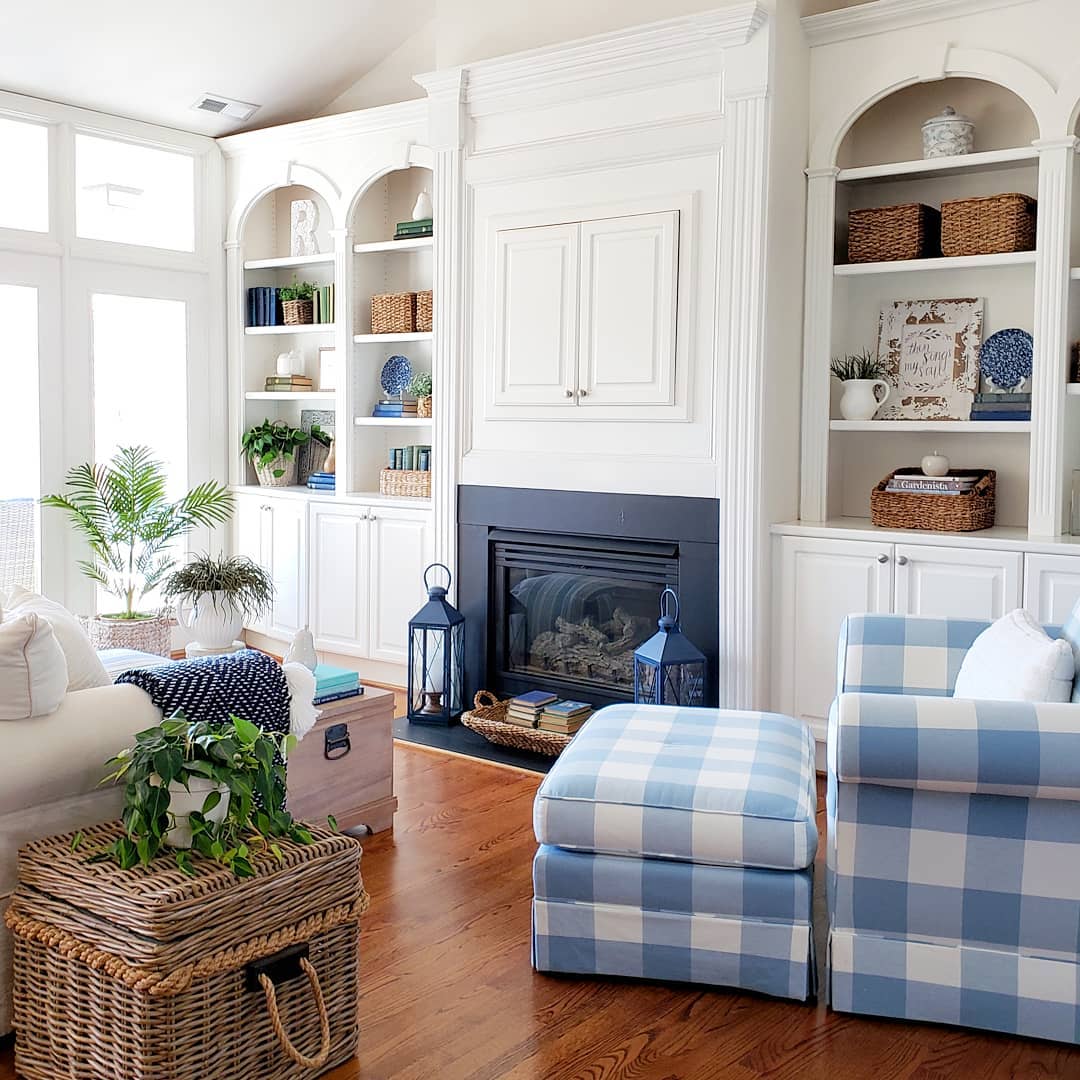 Coastal Living Room with Blue Plaid Chair via @asimplystylednest