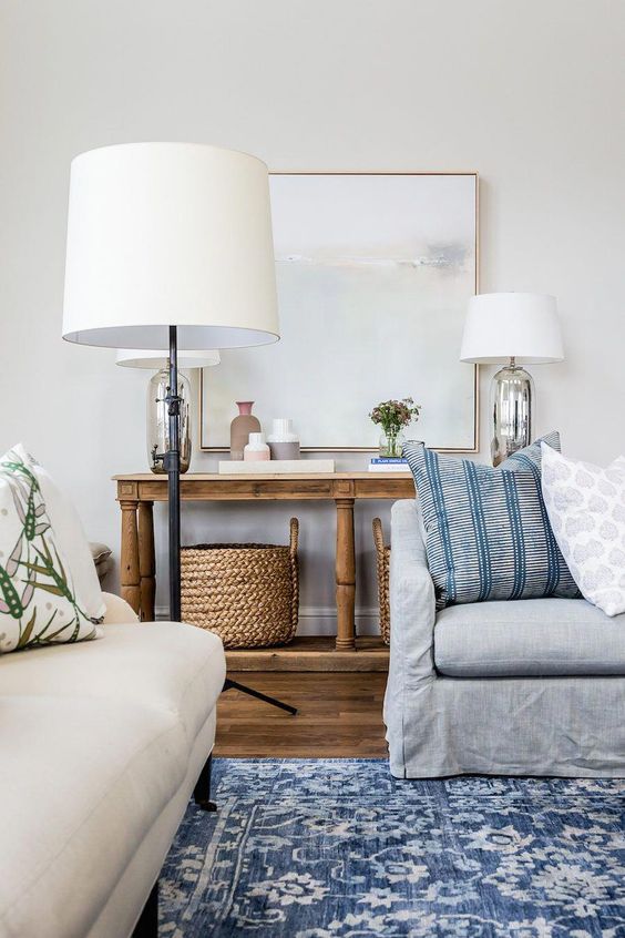 Coastal Living Room with Blue Rug