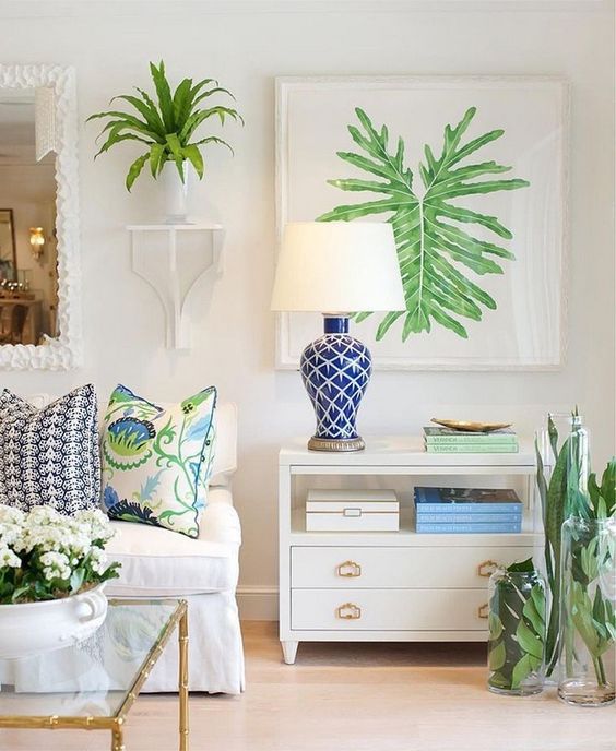 Coastal Living Room with Sea Green Tropical Accents