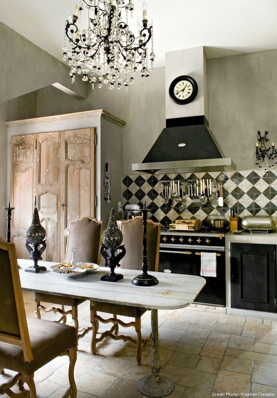 French Country Kitchen With Checkered Backsplash Tile Via Maison Creative 