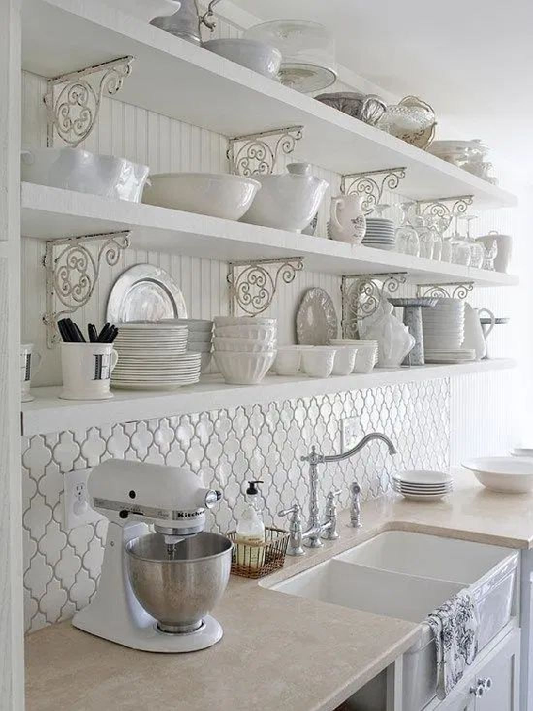 French Country Kitchen with Open Shelving