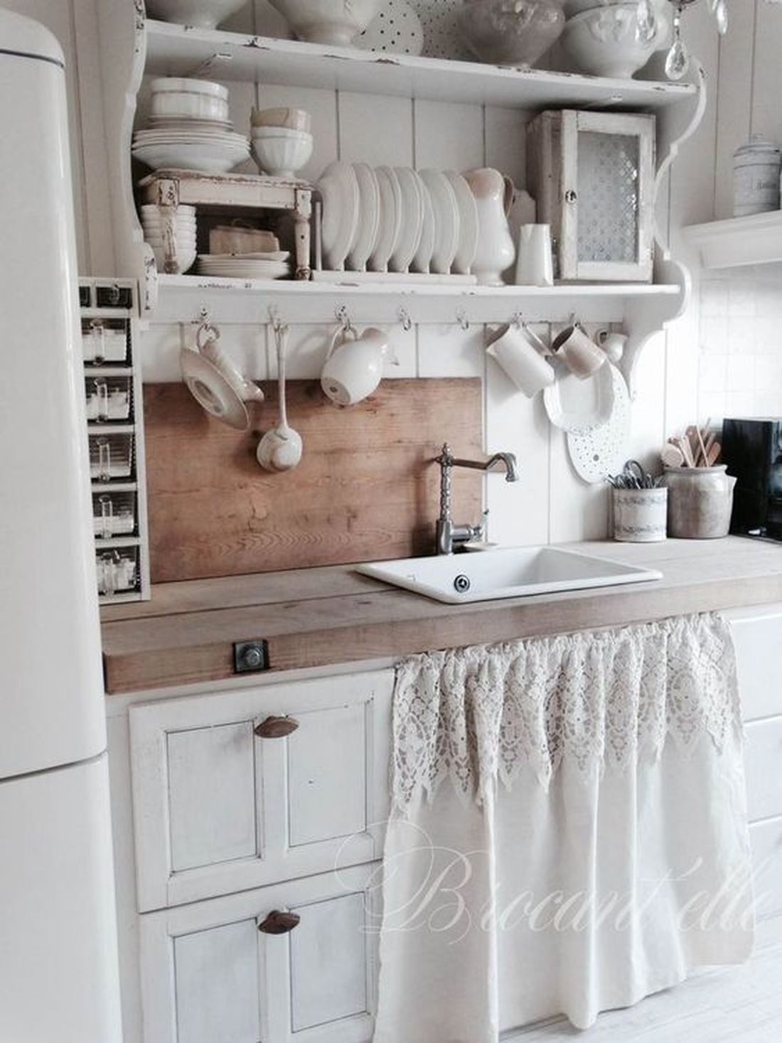 French Country Kitchen with Sink Skirt via Brocantelle