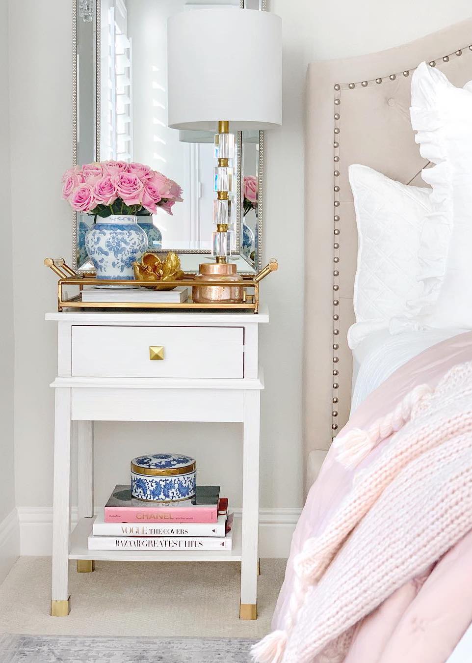 White and Brass Glam Nightstand via @thedecordiet