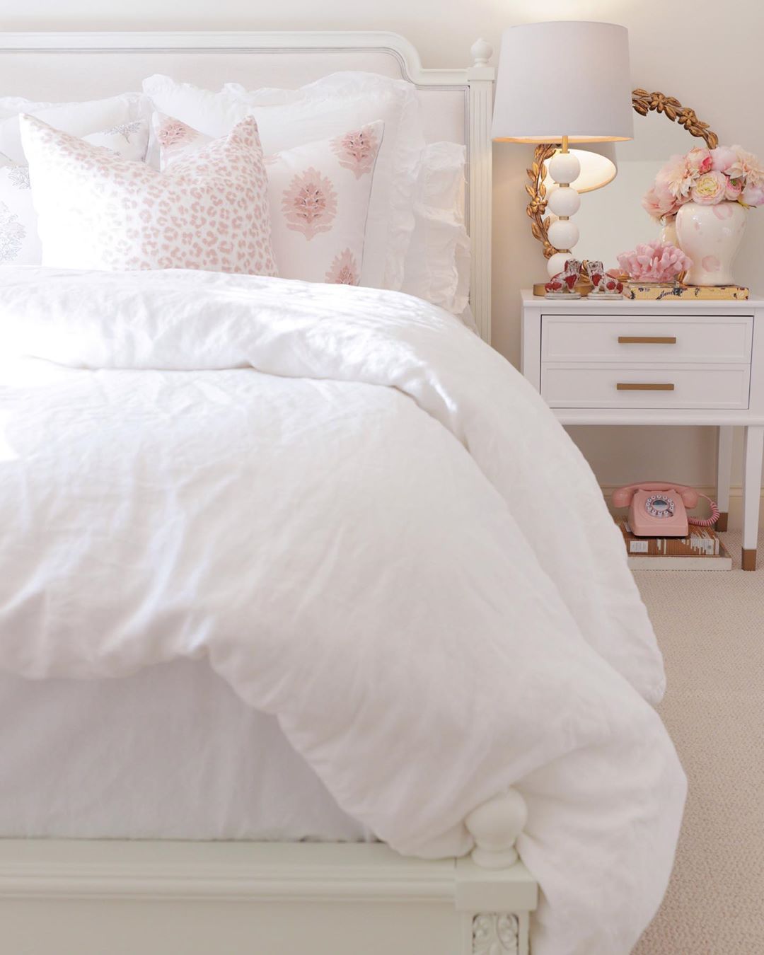 Feminine Bedroom with Fluffy Linens and Gold Accents via @sugarcolorhouse