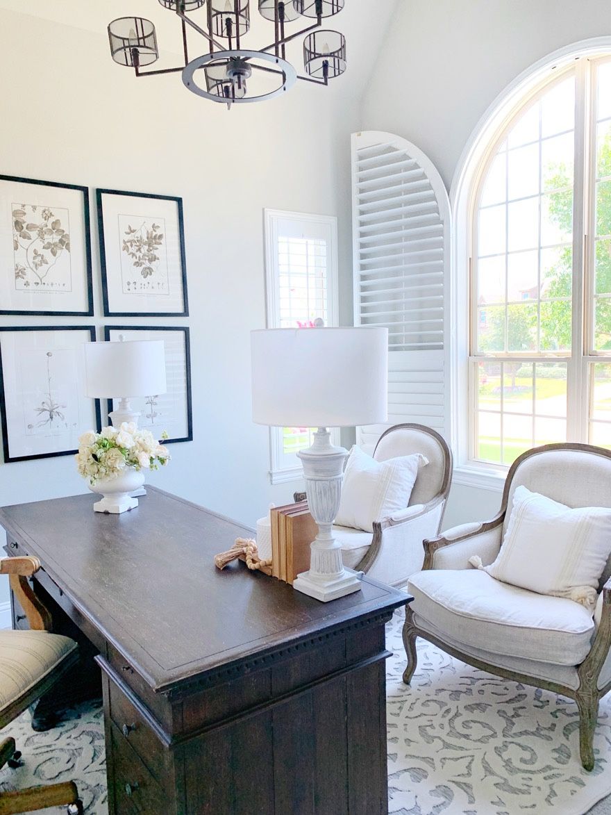 French Country Office Decor with Two Louis Sitting Chairs via mytexashouse