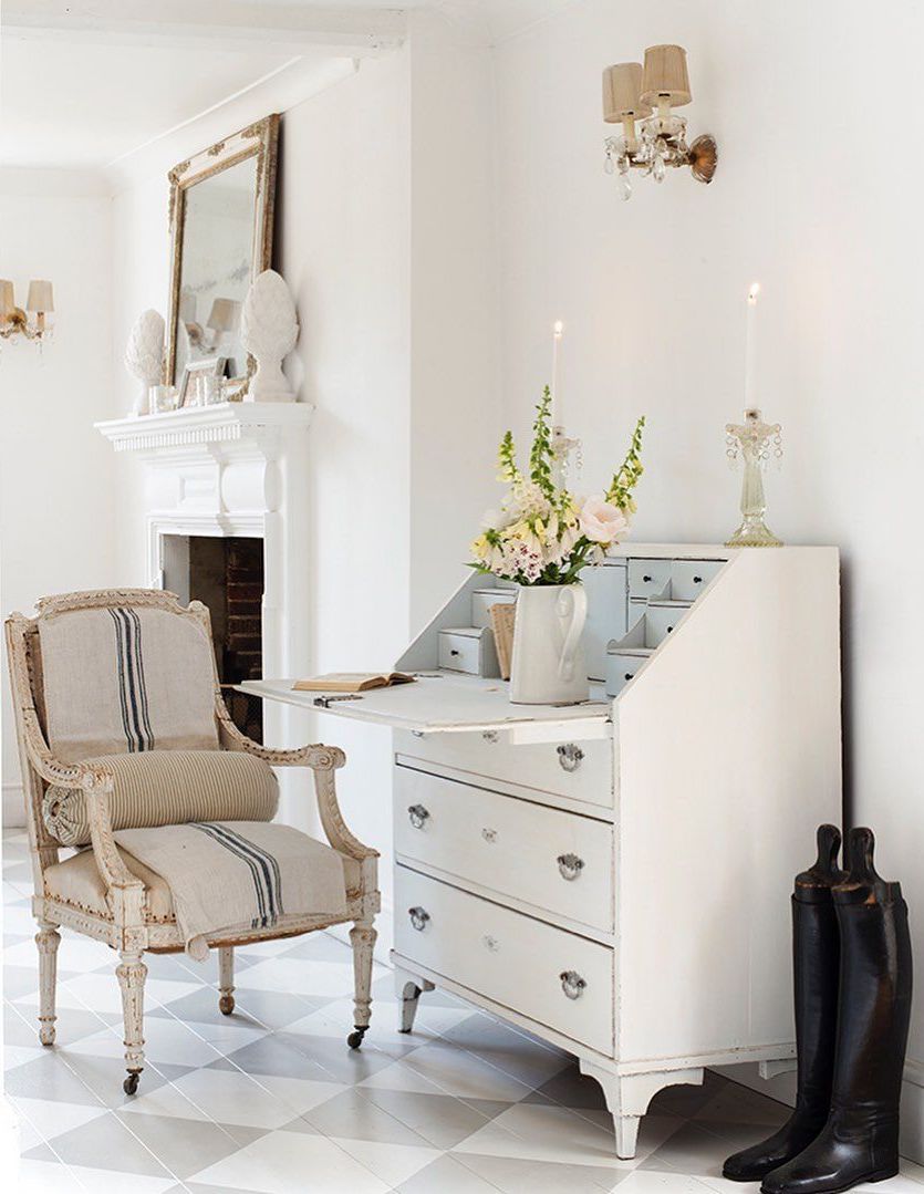 French Country Office with Checkered Floors via @white_and_faded