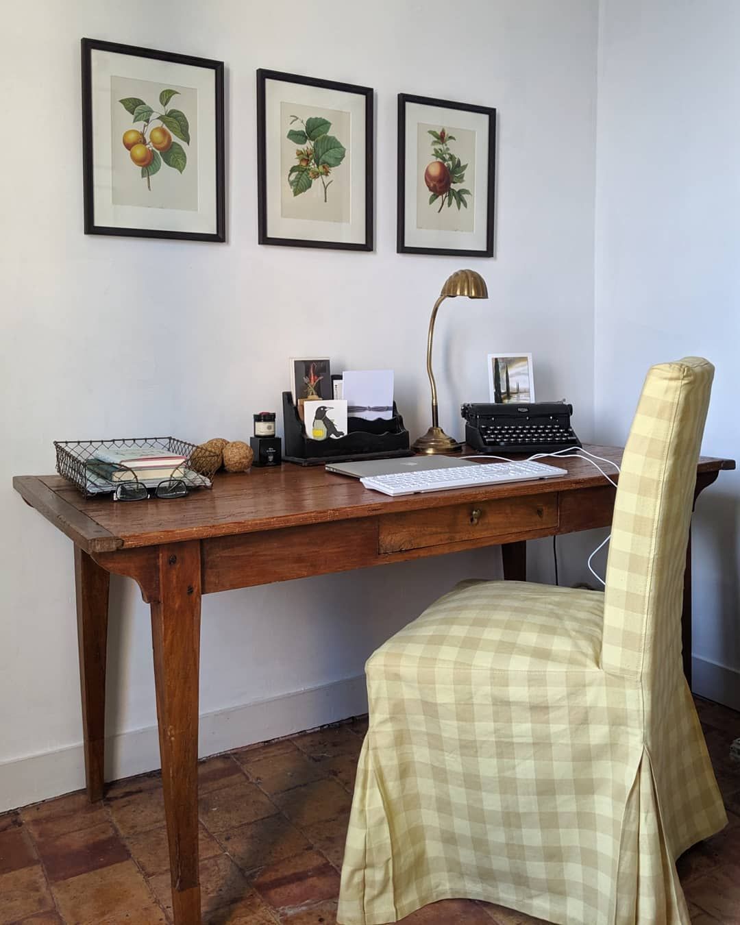 French Country Office with Gingham Slipcovered Chair via @cat_in_france