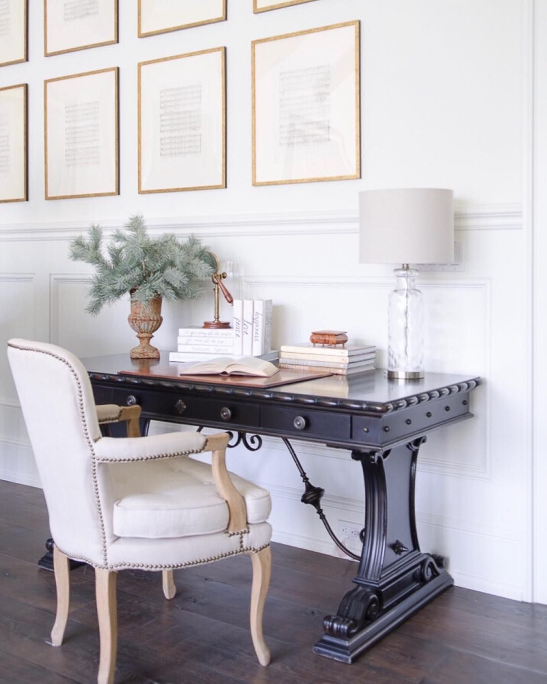 French Country Office with Louis Armchair via @sanctuaryhomedecor