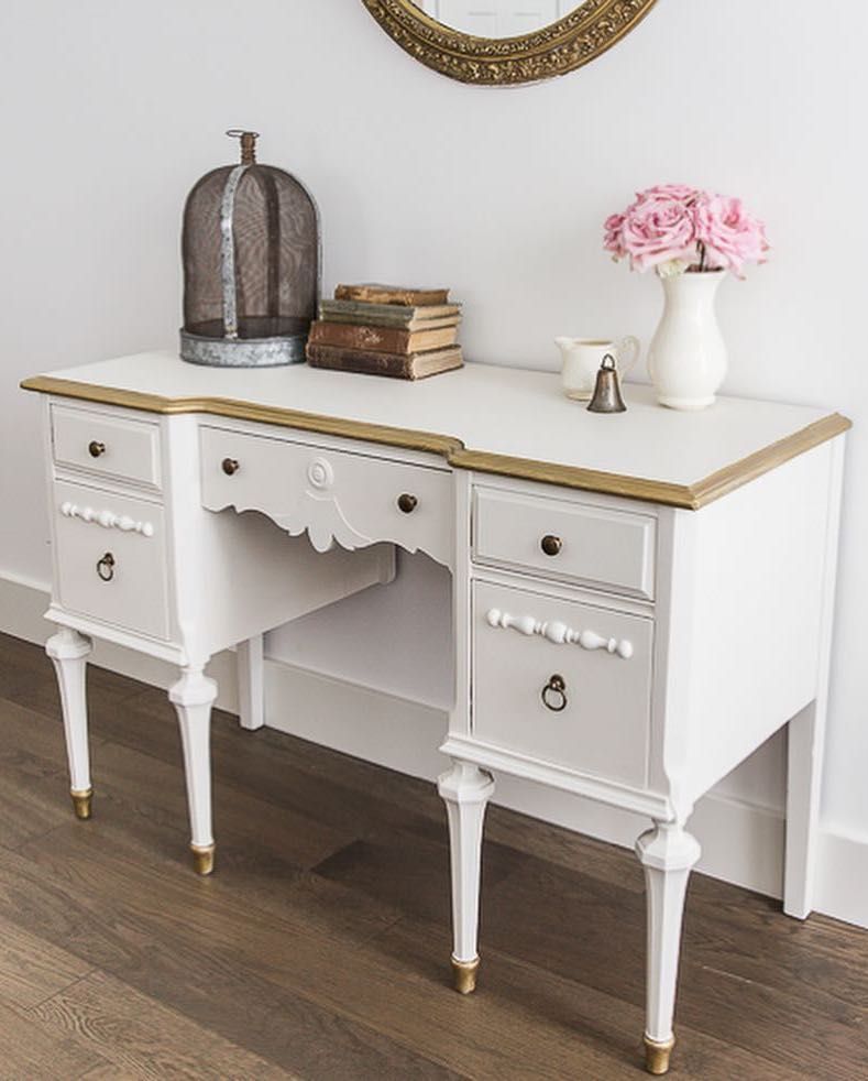 French Country Office with Vintage White Desk via @somuchbetterwithage