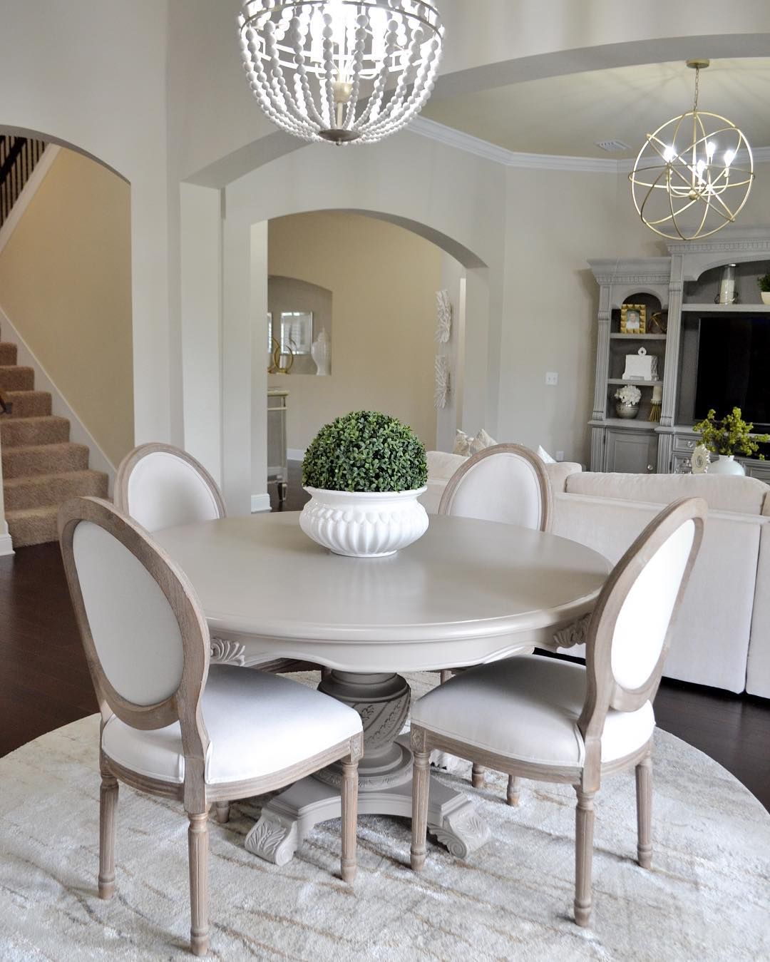 Glam Dining Room with Gray French Chairs via @saltgrassdecor