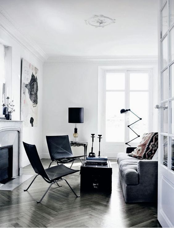 Minimalist Living Room with Black and Dark Gray Furniture