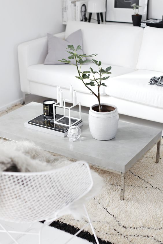 Minimalist Living Room with Rectangular Gray Coffee Table