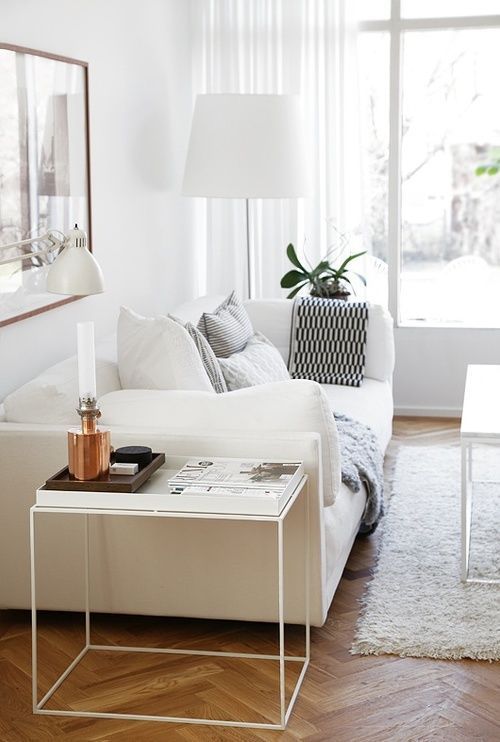 Minimalist Living Room with White Sofa and White Side Table