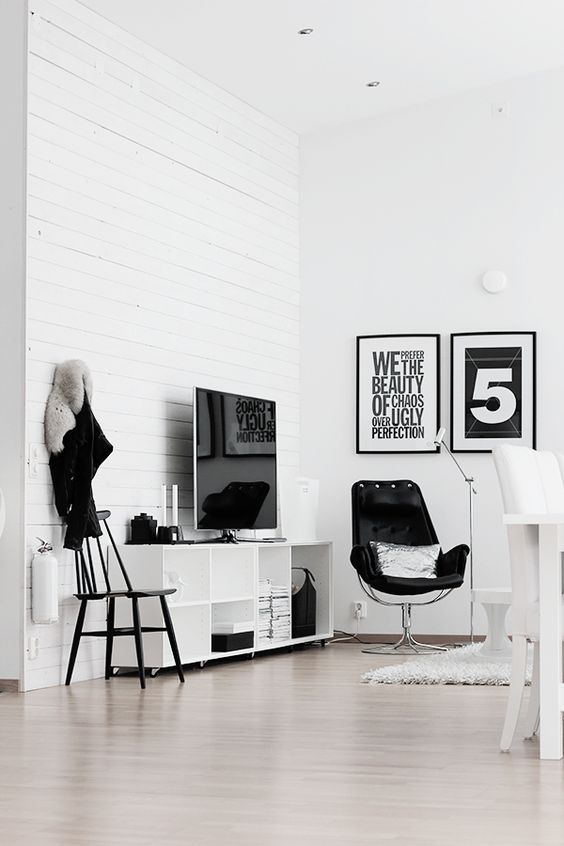Minimalist Living Room with White TV Stand with Shelves