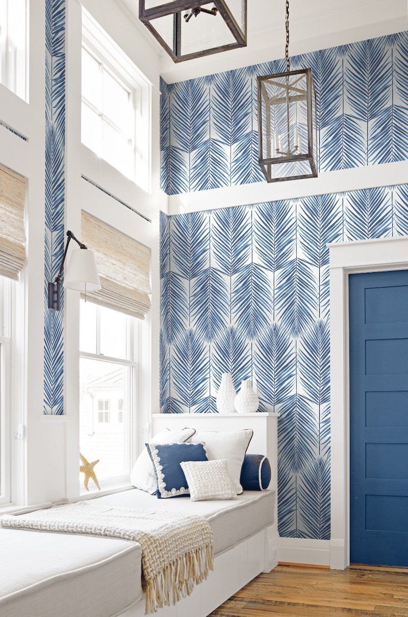 Palm Tree Paradise Wallpaper in Coastal Blue from the Beach House Collection by Seabrook Wallcoverings via Burke Decor