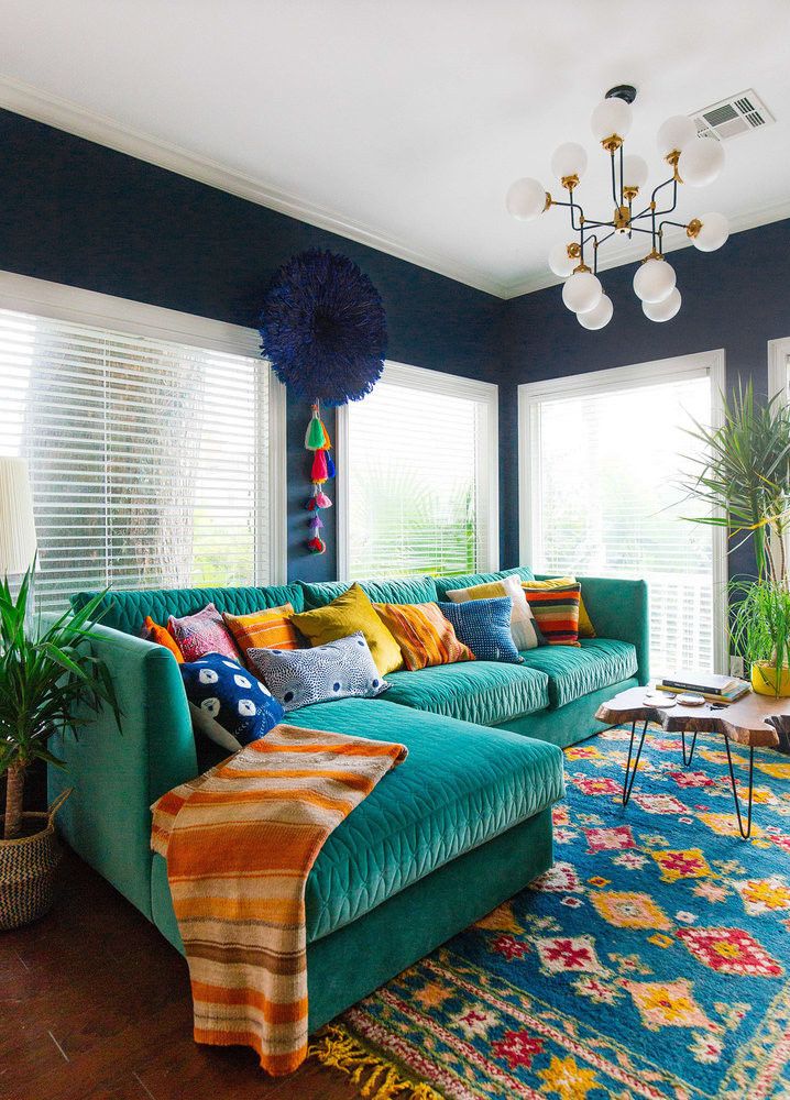 Teal Bohemian Velvet Sofa via Dabito and Domino