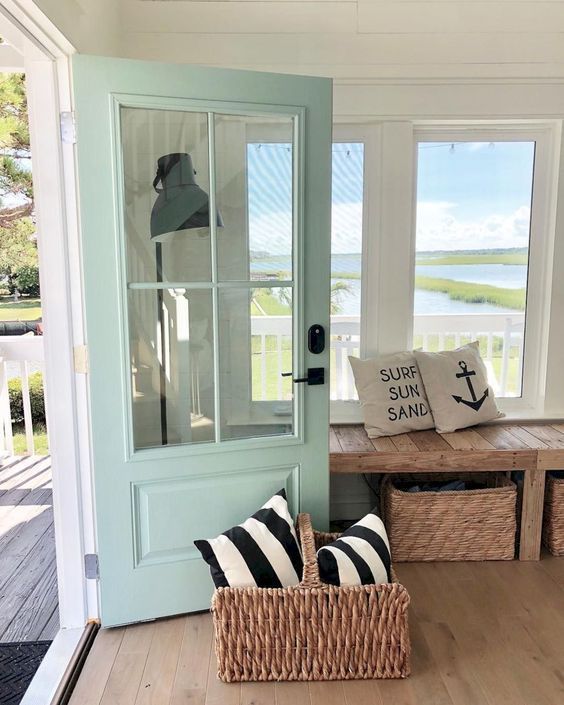 Coastal Entryway with Beachy Throw Pillows