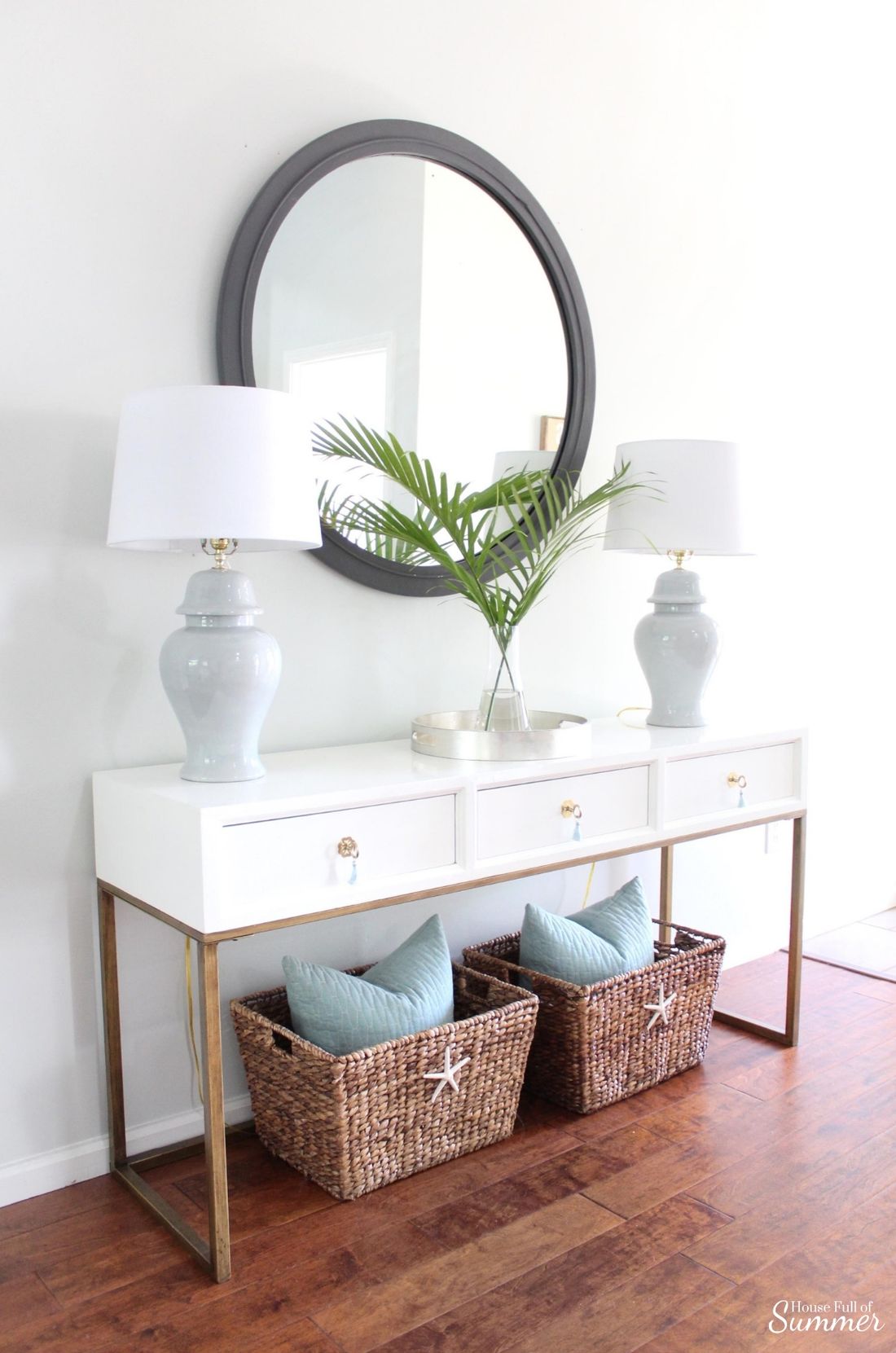 Coastal Entryway with Starfish Baskets via House Full of Summer